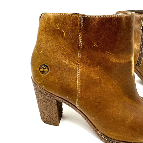 Timberland size 10  Tillston peep toe brown leather heeled boots A1V2A A3234 - Picture 5 of 9